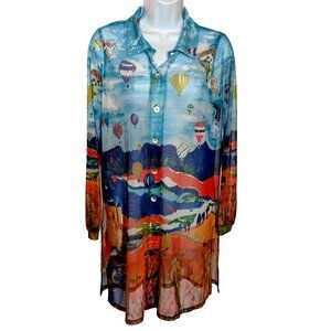 MALOKA Portugal sheer tunic blouse Sz 2 Mother PEARL buttons ART TO WEAR EUROPE